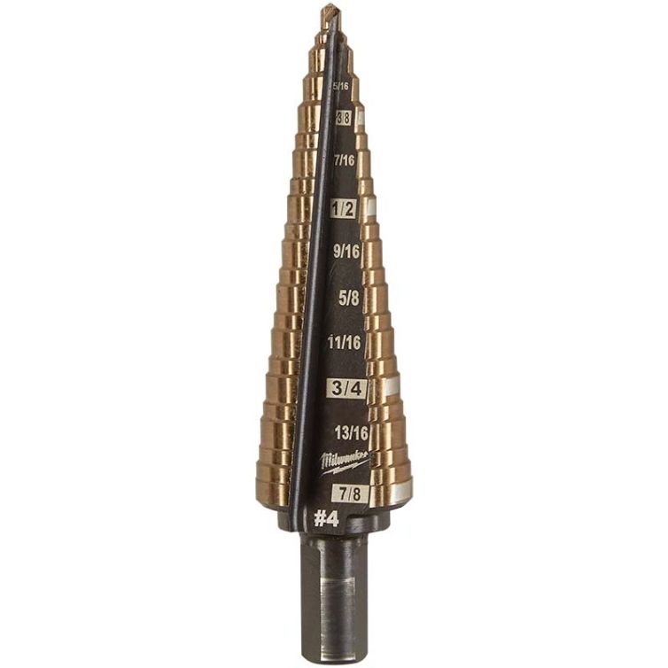 Milwaukee #4 3/16"-7/8" Cobalt Step Drill Bit for precise drilling in metal with durability and high performance