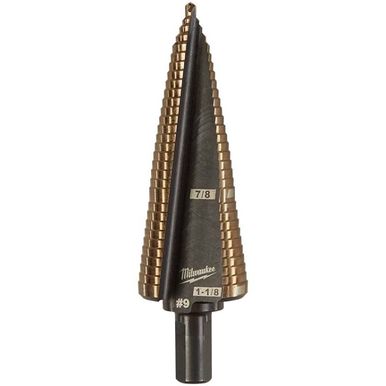 Milwaukee #9 Cobalt Step Drill Bit, 7/8"-1-1/8" - durable bit for precise drilling in metal with multiple size options and enhanced performance